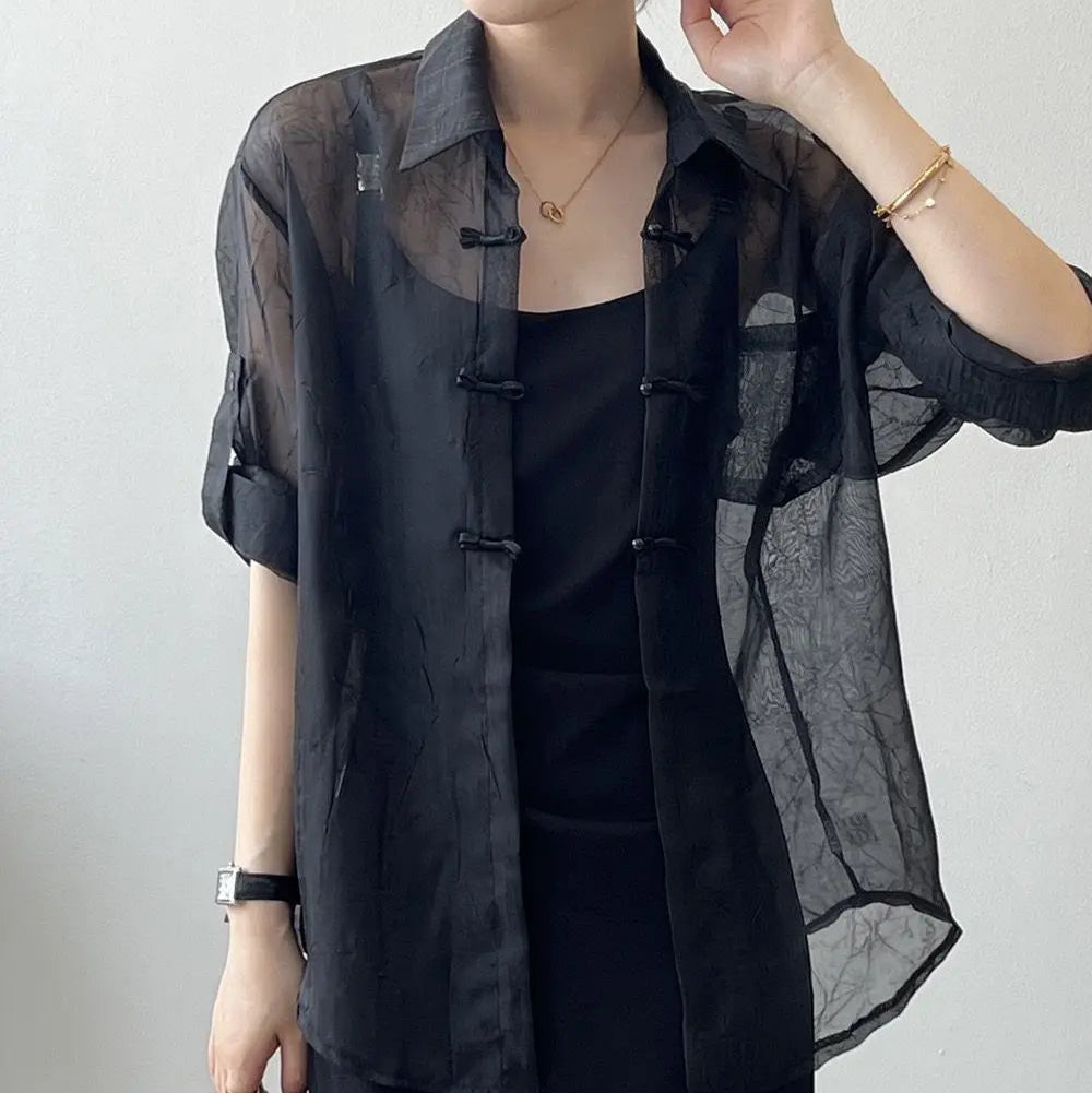 Sera Women's Blouse | Sheer Chiffon, Minimalist Design 3