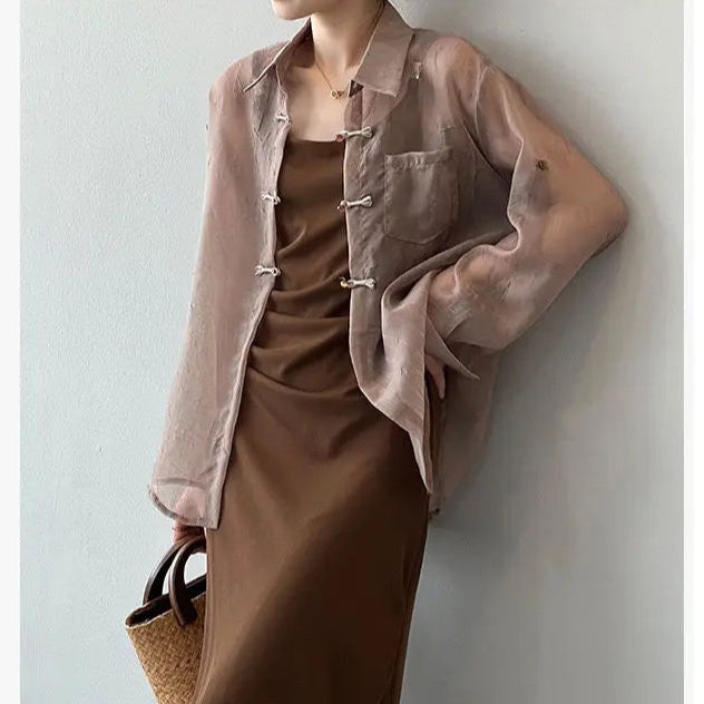 Sera Women's Blouse | Sheer Chiffon, Minimalist Design 6