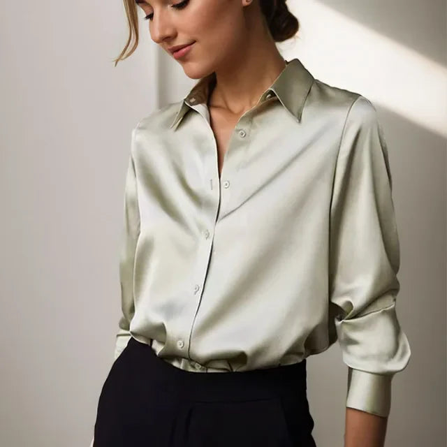 Sera Women's Long Sleeve Blouse | Luxurious Satin, Classic Button-Down Design 0