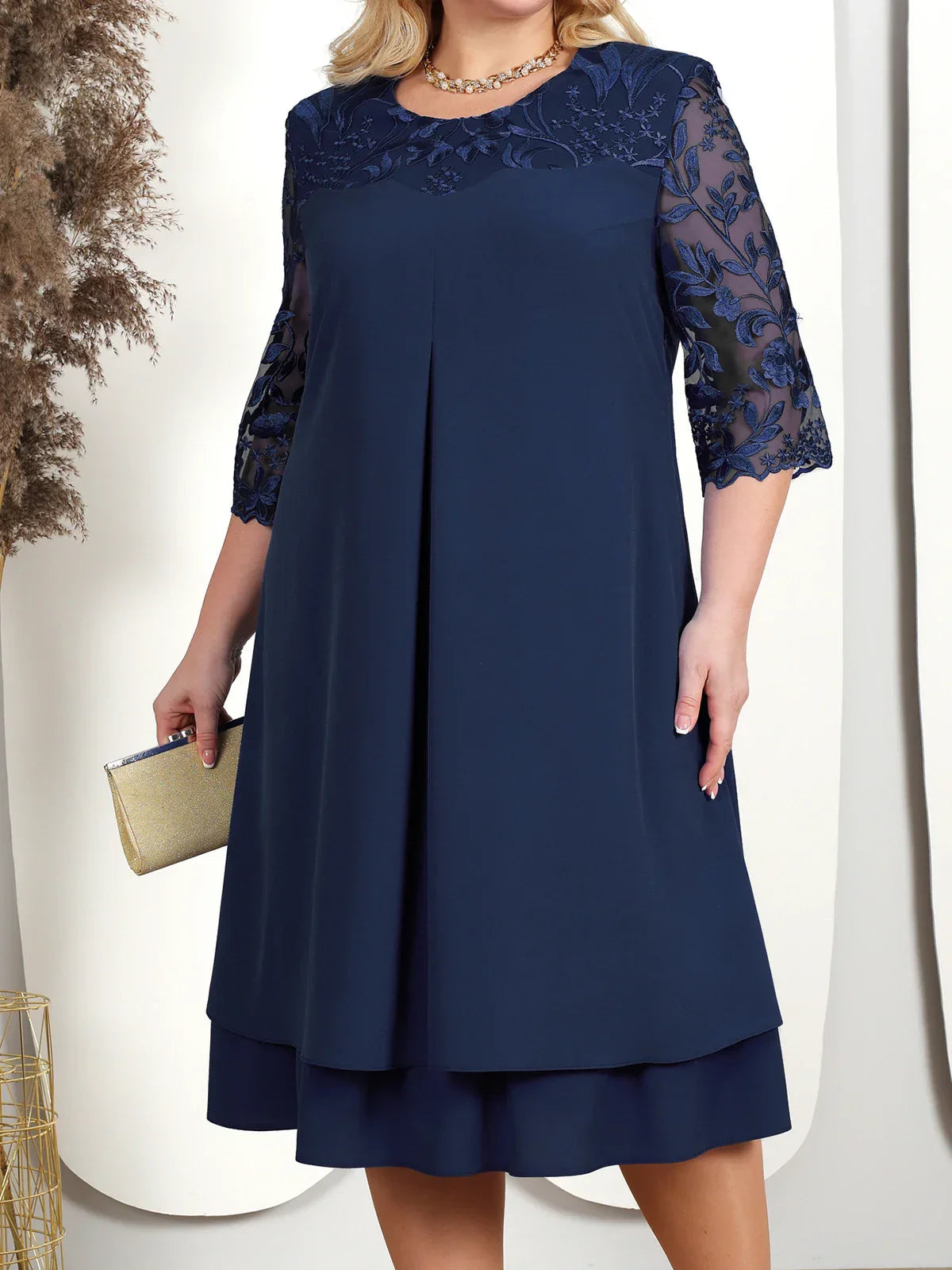 Tara Plus Size Embroidered Banquet Dress | Elegant Floral Design 0
