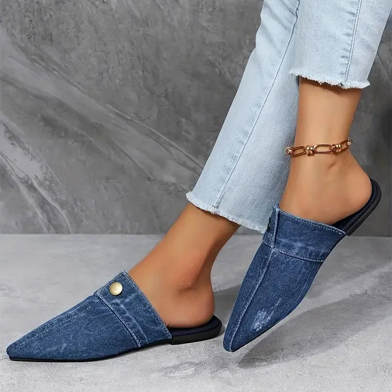Vera Women's Mule Flats | Light-Wash Denim, Chic Design 5