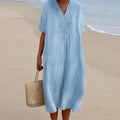 Vera Women's Summer Dress | 100% Linen, V-Neck Relaxed Fit 0