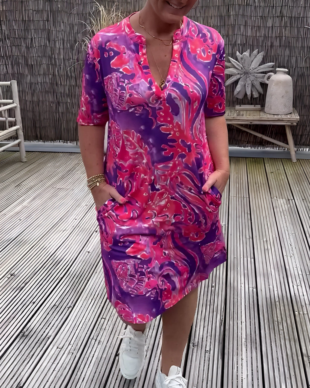 Vera Women's Summer Dress | Plus Size, V-Neck, Short Sleeve 1