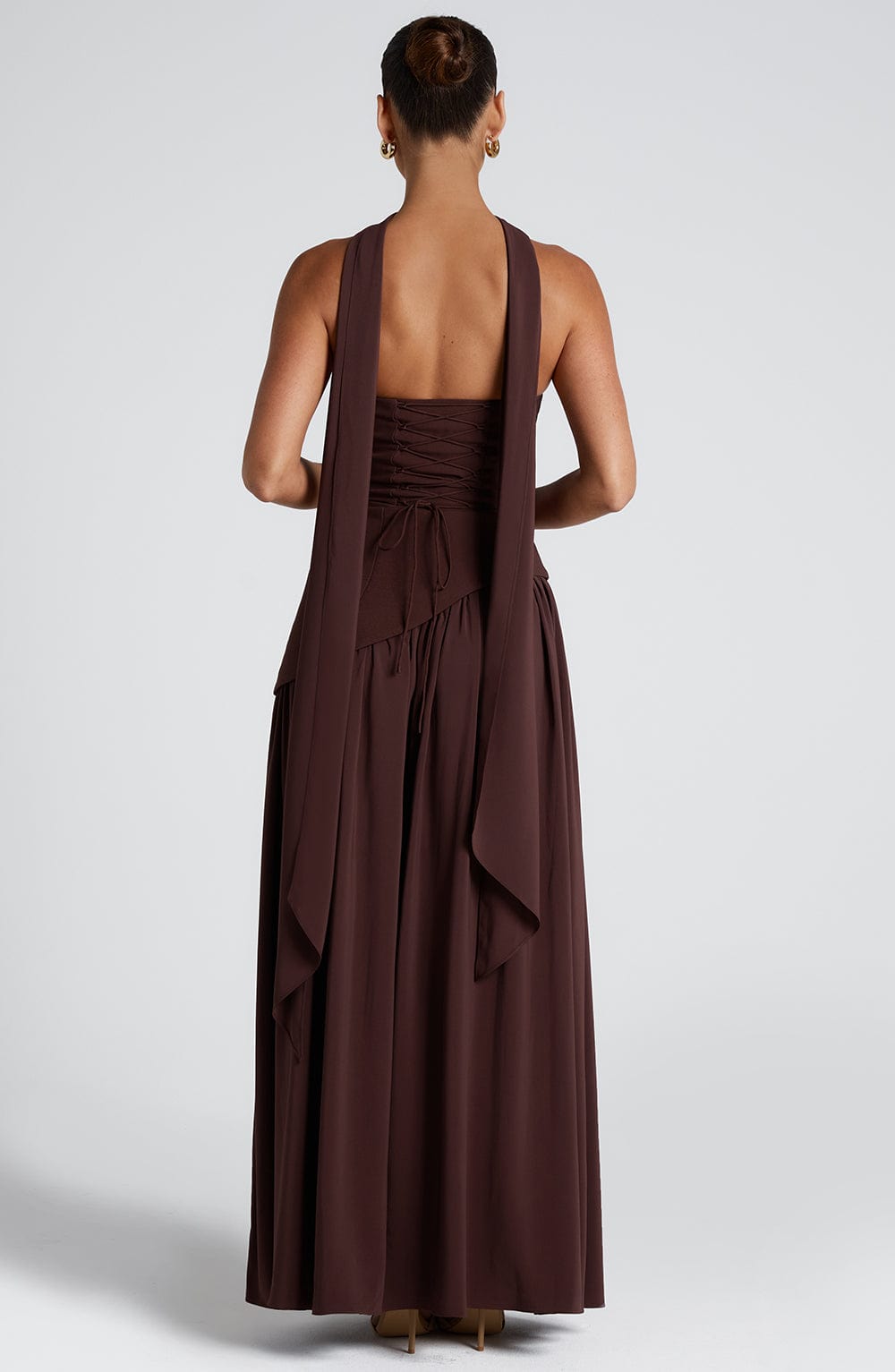 Women's Strapless Maxi Dress with High Slit and Asymmetric Waist